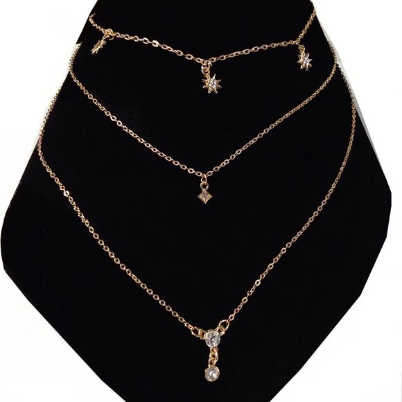 Fashionable 3-Tier Rose Gold Plated Crystal Necklace - Picture 1 of 7